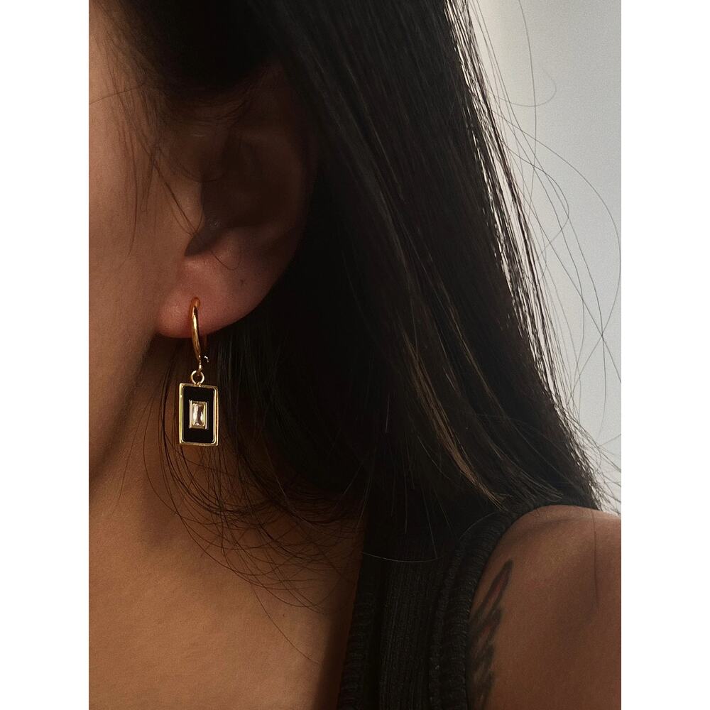 Black Vintage Style Acrylic Pendant Earrings‎ 18K Gold Plated Stainless Steel - Picture 8 of 11